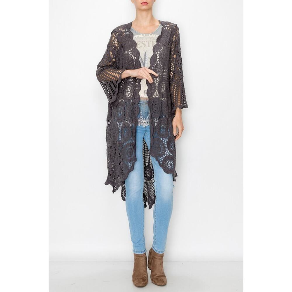 Origami All Crochet Hi-Lo Cardigan Charcoal